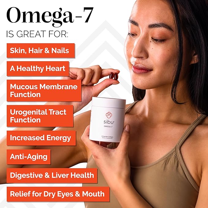 sibu Sea Buckthorn Omega-7 Softgels (30-Day Refill Sachet) – Supplement for Healthy Skin Hair Nails and Dryness