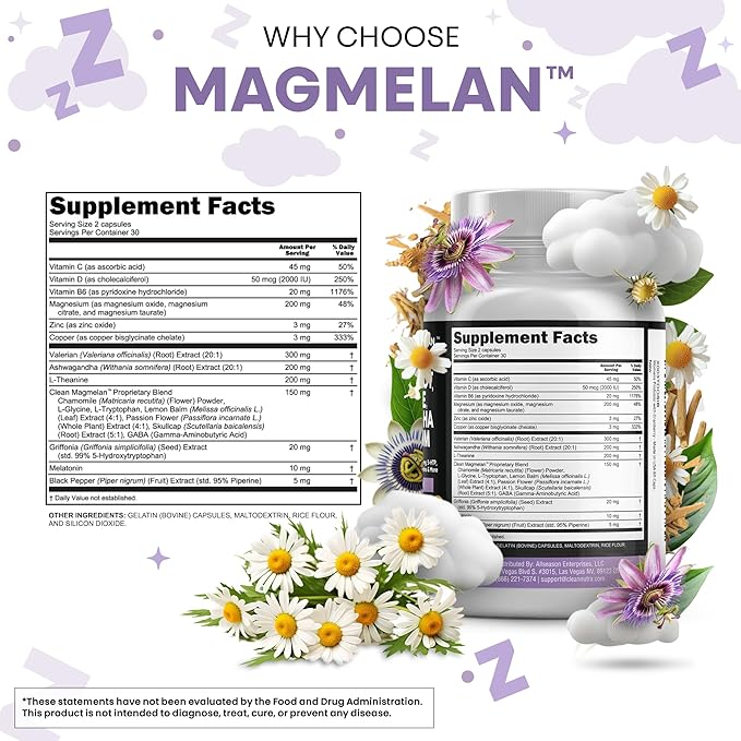 Clean Nutraceuticals Melatonin 10mg Valerian Root L Theanine 200mg Ashwagandha - Sleep Support for Women &amp Men with Magnesium Complex Lemon Balm Chamomile &amp Passion Flower - 60 Caps