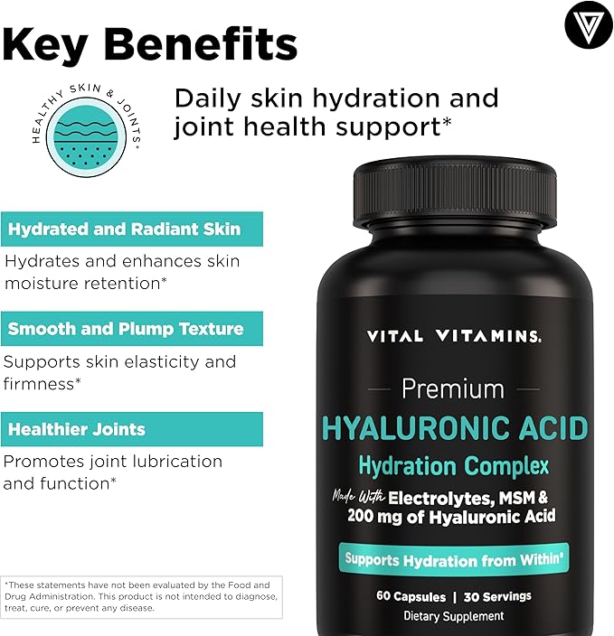 Vital Vitamins Multi-Collagen Powder 30 Servings + Hyaluronic Acid Hydration Complex 60 ct