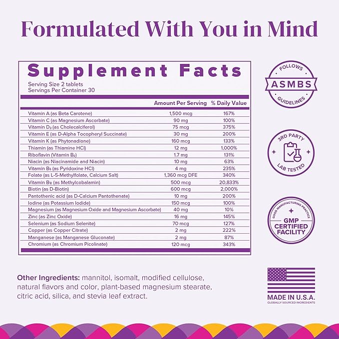 BariMelts Multivitamin - 60 Fast-Dissolving Tablets (1-Month Supply) - Sugar-Free Bariatric Multivitamin for Women Natural Fruit Flavor
