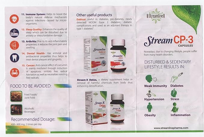 Streamline Stream CP-3 Curcumin Capsules with Piperine | Antioxidant &amp Anti-inflammatory Properties | Ayurvedic Bone &amp Joint Support | Overall Wellness | Curcumin 400Mg | 30 Veg Capsules | Pac