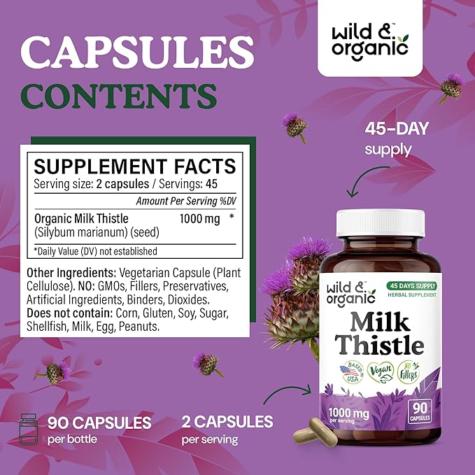 Wild &amp Organic Milk Thistle 90 Capsules &amp Dandelion Tincture 4 fl oz