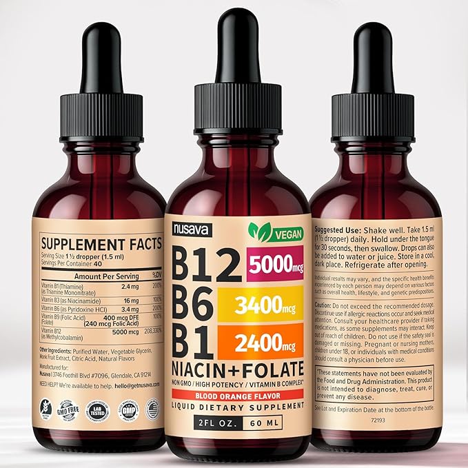 (2 Pack) Vitamin B12 and B6 Liquid Drops B12 Sublingual Vitamin B Complex - B 12 Vitamin 5000mcg - B12 Methylcobalamin for Energy Brain Heart Support with 27200 mcg Crimson Orange 80 Servings