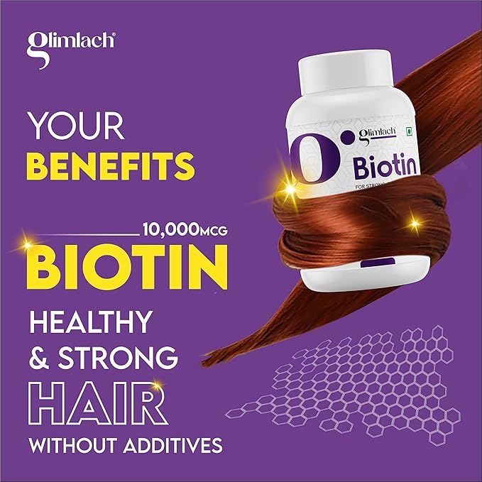 GLIMLACH Biotin 10000mcg Hair Growth Supplement for Men &amp Women 250 Veggie Tablets (Pack of 5 50 Tablets Each Jar)
