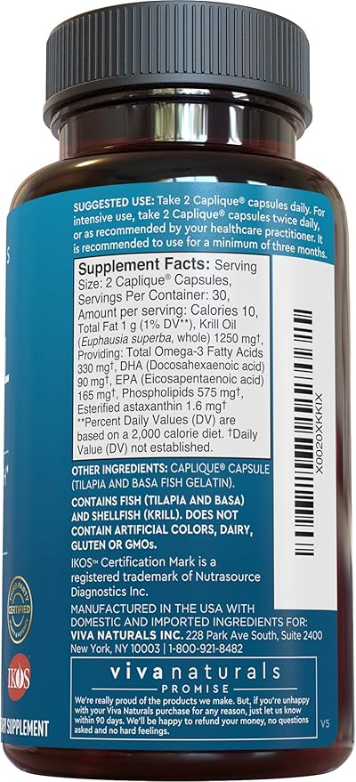 Viva Naturals Antarctic Krill Oil 1250 mg Omega 3 EPA DHA and Astaxanthin Joint Support and Brain Supplement with Antioxidant Properties No Fishy Aftertaste (Pack of 6)