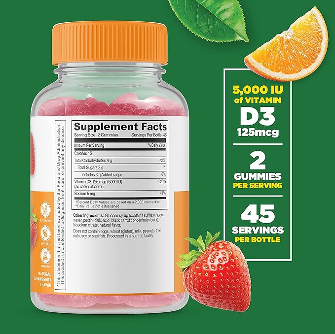 Lifeable Magnesium + Vitamin D 5000 IU Gummies Bundle - Great Tasting Vitamin Supplement Gluten Free GMO Free Chewable Gummy