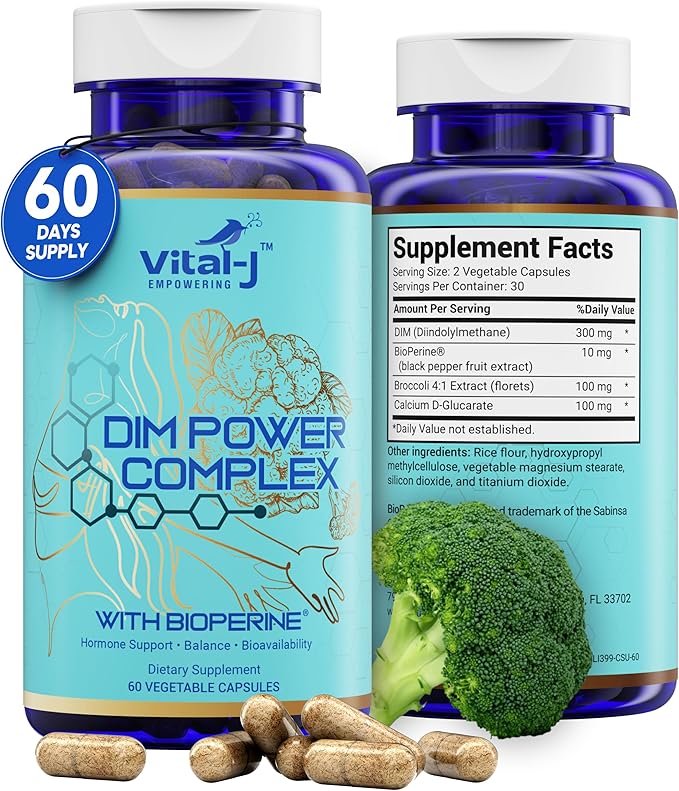 4-in-1 DIM Potent Complex 300mg - Estrogen Balance and Metabolism Energy &amp Menopause Support Supplement with Bioperine (x4) Calcium and Broccoli Extract - for Women and Men 60 Servings