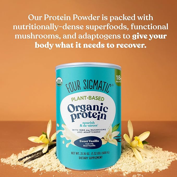 Four Sigmatic Plant Based Vanilla Protein + Perform Super Powder Workout Bundle Clean Vegan Protein for Brain Function and Immune Support | Superfood Powder with Adaptogens &amp Antioxidants