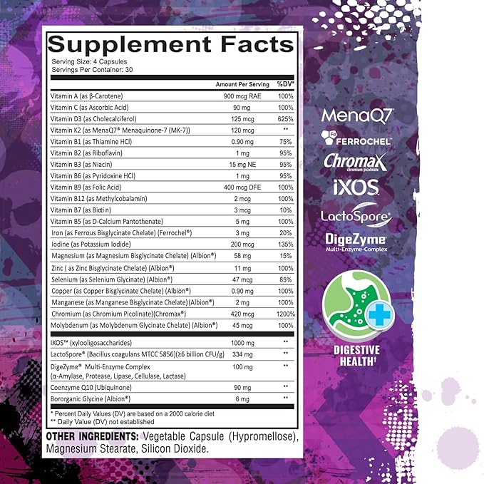 UXO Supplements Softgel Multi-Vitamin &amp Gut Health (All-in-one) Probiotics Prebiotics and Digestive Enzymes Multivitamin 120 Count