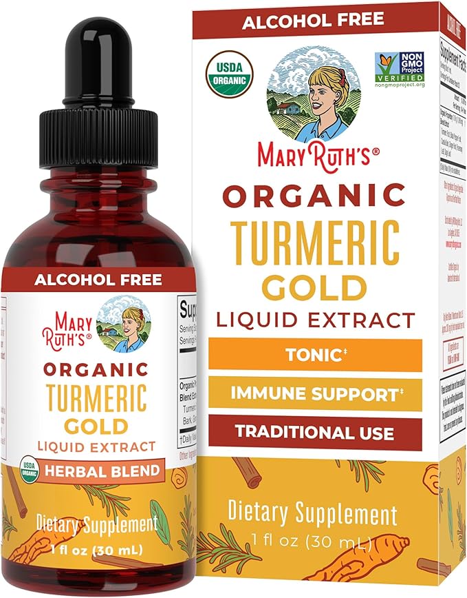MARYRUTH'S Organics USDA Turmeric Gold Liquid Drops | Herbal Blend | Turmeric Curcumin | Black Pepper | Cassia Cinnamon Bark | Ginger Root | Immune Support | Non-GMO Project Verified | Vegan | 1oz