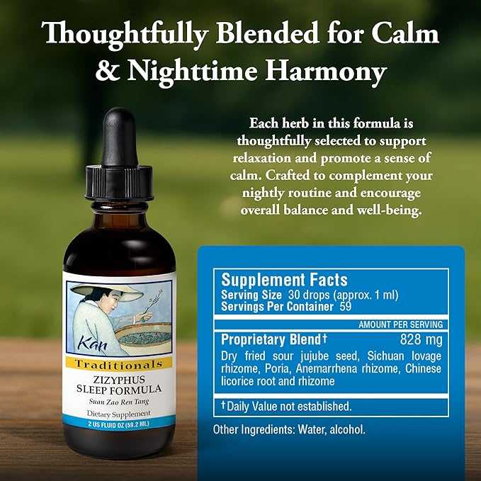 Kan Herbs Company Zizyphus Sleep Formula – Traditional Chinese Herbal Blend for Nighttime Balance and Relaxation Support Promotes Overall Well-Being and Harmony Liquid Extract 2 fl oz