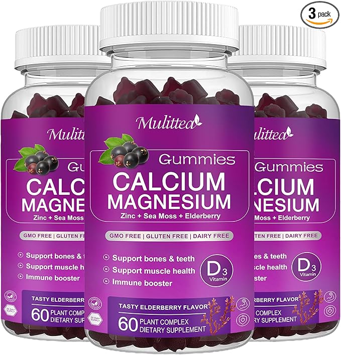 Calcium Magnesium Zinc Gummies with High Absorption Magnesium Glycinate 200mg Potassium -Plant Calcium Supplement w/ D3 &amp Sea Moss for Bone Muscles Calm Mood &amp Sleep Support- Kids &amp adu