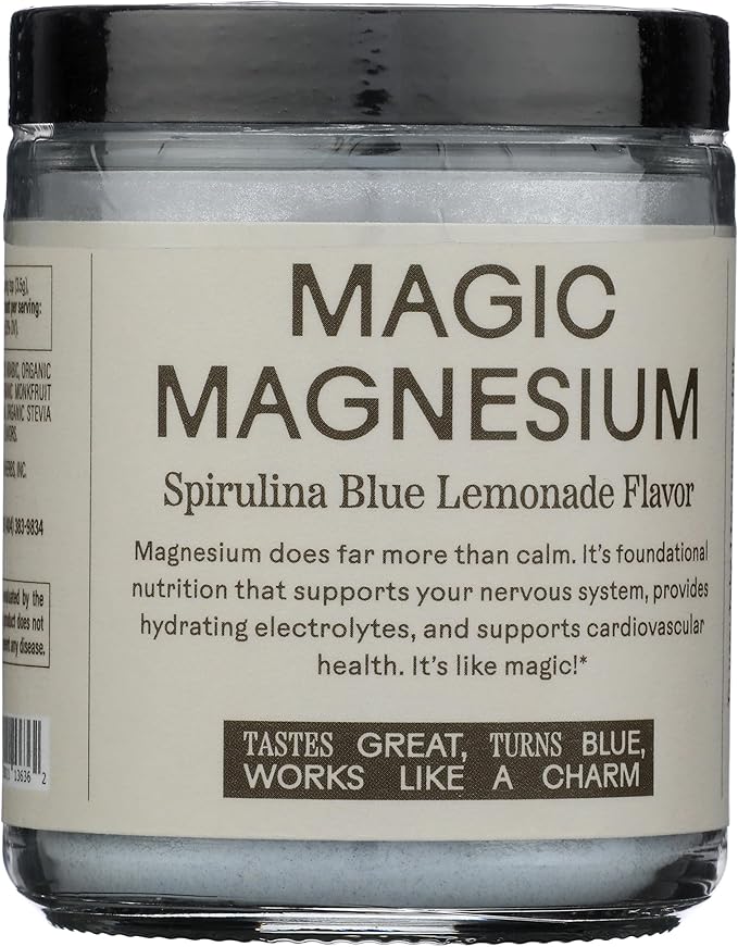Wooden Spoon Herbs Magic Magnesium Citrate Powder Drink Mix (Blue Lemonade) | 200mg Sea-Sourced Magnesium | Relaxation Hydration &amp Digestive Support | Easy Mix Magnesium Supplement Powder | 3.7oz