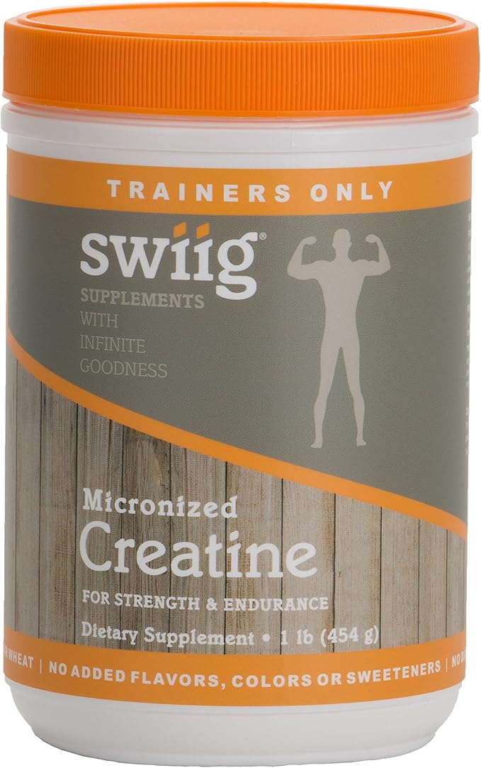 swiig Micronized Creatine Monohydrate No Gluten No Yeast Corn or Wheat No Added Flavors No Dairy Fish or Soy No Preservatives Colors or Sweeteners No GMO Ingredients - 90 Servings