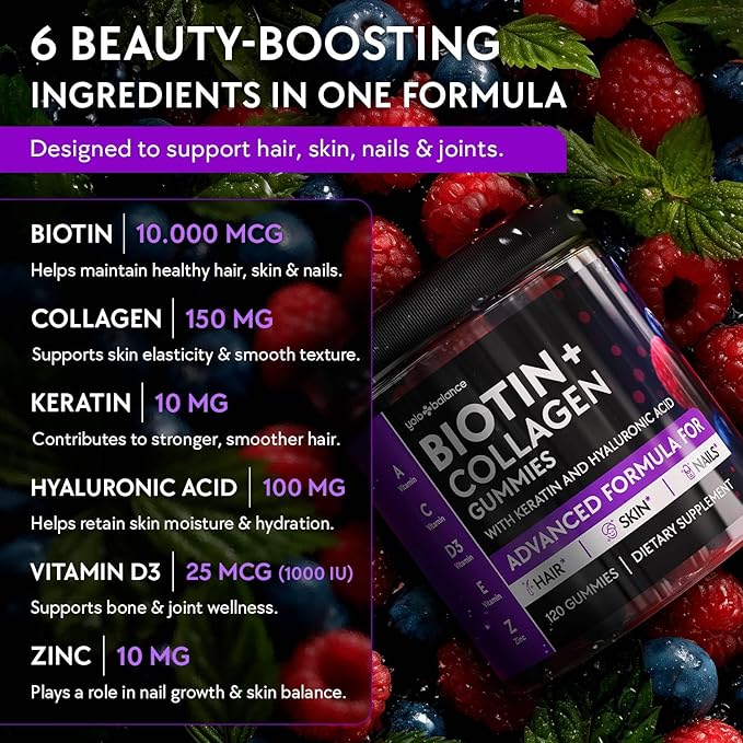 Ashwagandha Gummies 2000mg and Biotin Collagen Gummies 10000mcg Bundle for Women Men Relaxation Hair Growth Skin Nails - Sugar Free Vegan Pectin with Keratin Hyaluronic Acid Magnesium Zinc Vitamin D3
