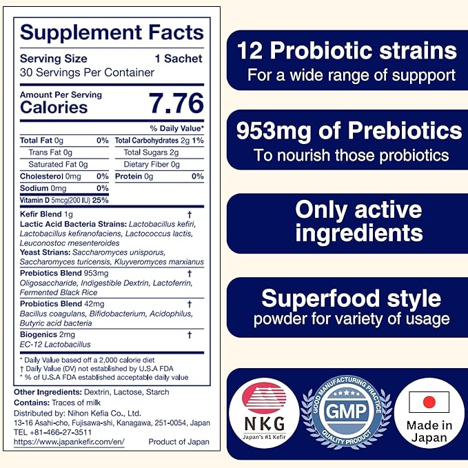 Pro Mix Kefir Probiotic Supplement with 12 Strains + Prebiotics for Gut &amp Immune Health | Travel-Friendly Powder Packs (30ct).