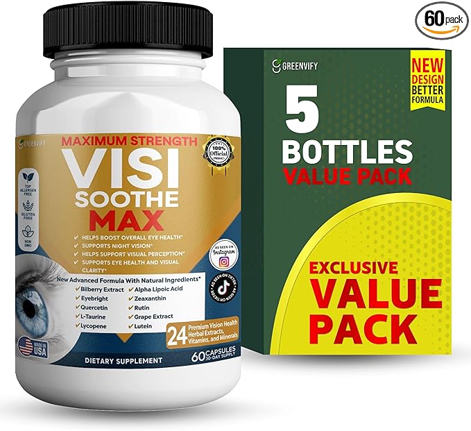 Vision Soothe Max Eye Health Supplement 60 Capsules 24 Herbal Extracts with Vitamins and Minerals Maximum Strength (5)