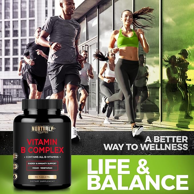 Vitamin B Complex - Contains All Essential B Vitamins - B1 B2 B3 B5 B6 B7 B9 B12 and Biotin - Super B Complex Vitamins for Energy Immunity Support - 180 Tablets