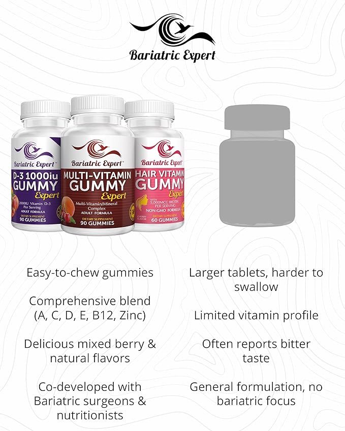 Bariatric Multivitamin 3 Pack Multivitamin Gummy 90 Chews. - D3 Gummies 90 Chew - Hair Vitamin Gummy 60 Chews.