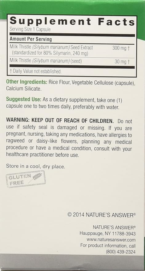Nature's Answer Milk Thistle Liquid Supplement Capsules Veg Capsules 330 Mg 90 Count | Natural Detoxifier | Supports Healthy Liver Function | Aids with Digestion