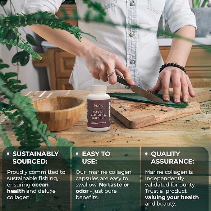 PUREHEALTH RESEARCH Marine Collagen Booster - for Skin Hair &amp Nails Health - for Smooth Bright &amp Plump Skin Support - with MoriKol® Marine Collagen Tripeptides Hyaluronic Acid &amp More -