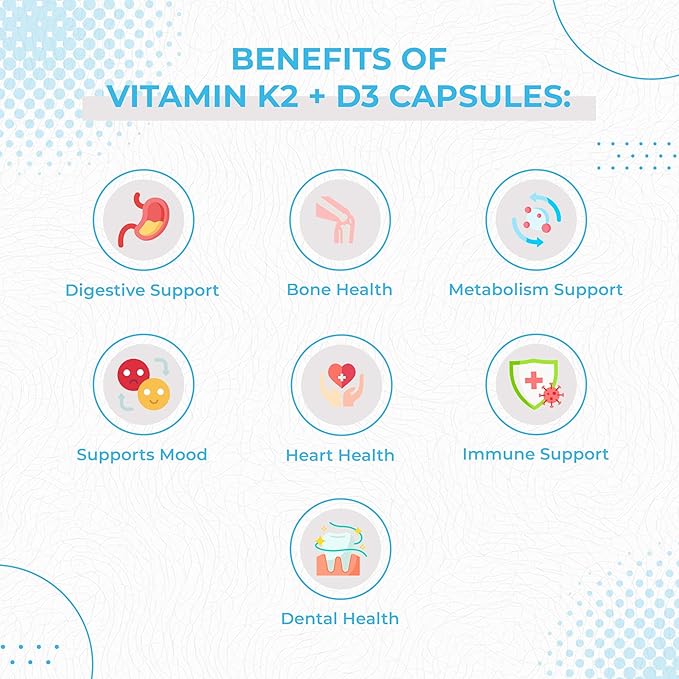 Foods For Gut Vitamin K2 (MK7) D3 &amp BioPerine® Black Pepper Extract | 120 Capsules | Free of Top Allergens | Bone Health | Mood &amp Energy Support |