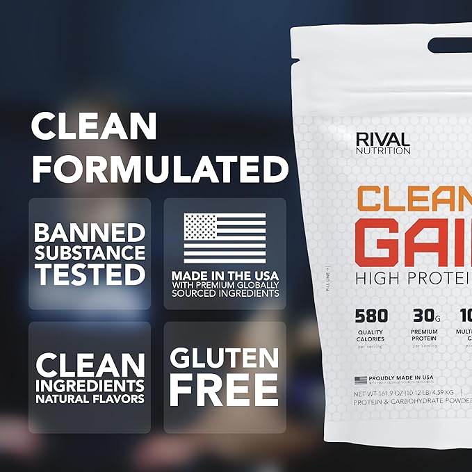 RIVAL NUTRITION Clean Gainer Protein Powder - 10LB Cookies and Cream - High Protein Lean Mass &amp Weight Gainer | 560 Calories 30g Protein 99g Multi-Source Carbs No Artificial Flavor – 31 Serving