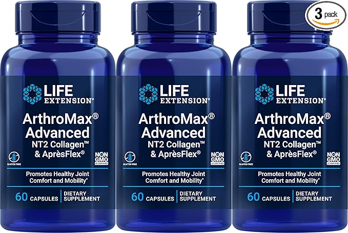 Life Extension ArthroMax Advanced with NT2 Collagen &amp ApresFlex 60 Capsules (Pack of 3)