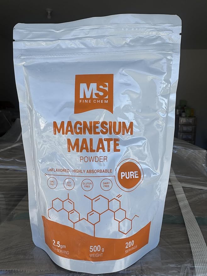 Magnesium Malate Powder – High Bioavailability Magnesium Supplement Unflavored &amp Gluten Free Supports Energy &amp Muscle Function 1 KG 2x500 gram Pack