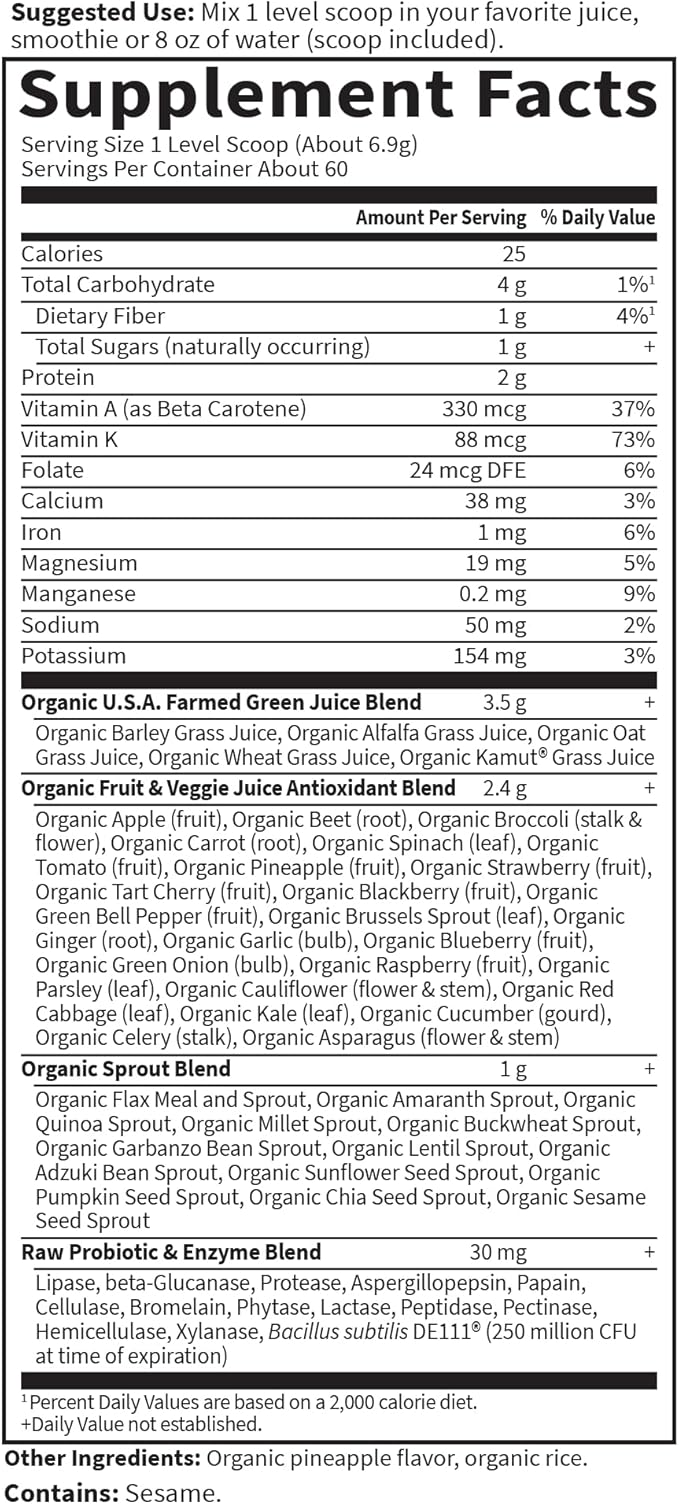 Garden of Life Super Greens Powder Smoothie &amp Mix Probiotics &amp Digestive Enzymes for Digestive Health Organic Superfoods Nutrition Fruit and Vegetables for Women &amp Men Energy Original