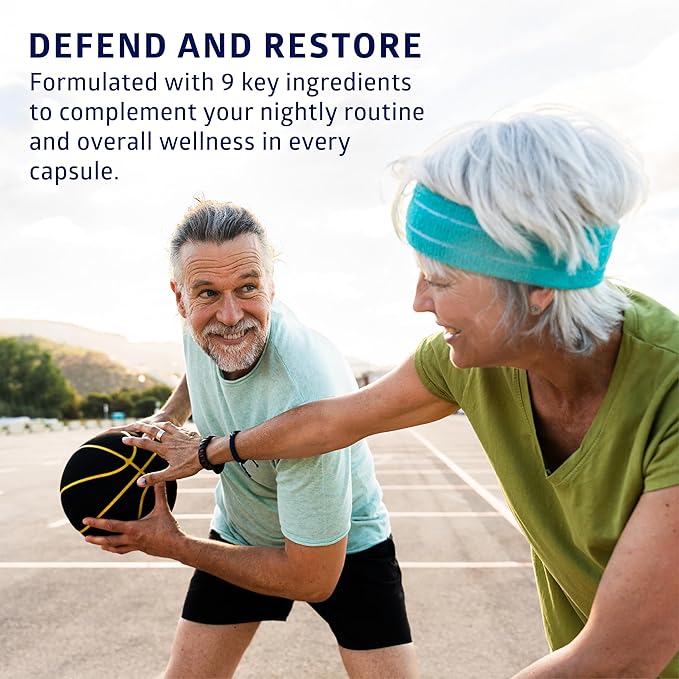 Centurion Defender PM 9-in-1 Natural Sleep + Immune Supplement for Recovery Immunity and Rest Support with Melatonin Quercetin Zinc Black Cumin Seed Perilla Leaf Extract and Vitamin C 60 Caps