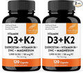 Sandhu's Vitamin D3 K2 Magnesium 2000 IU 50mcg K2 Capsules 120 Count (Pack of 2) | with VIT B6 Zinc &amp Quercetin | D3K2 Supports Superior Absorption Energy Immune Muscle Health for Men &amp W
