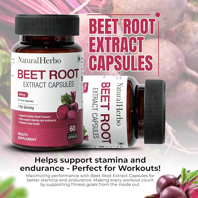 Beetroot Capsules 800mg Tablets | Heart Health Blood Pressure Support Supplement for Natural Energy &amp Antioxidant Boost Extract Supplement | Ayurveda Suggested (60 Vegan Capsules)