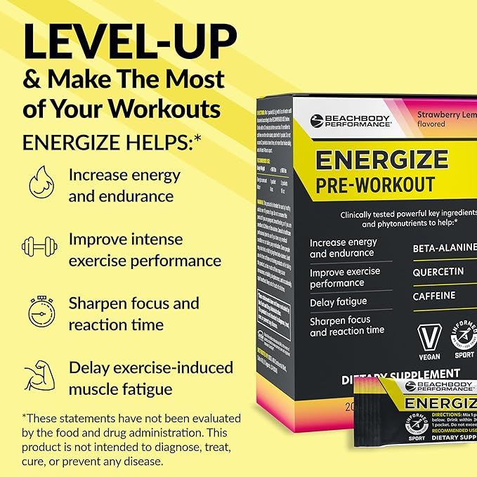 BODi Energize Pre Workout Powder - Beta-Alanine Quercetin &amp Low-Dose Caffeine Formula for Enhanced Energy &amp Focus Increase Energy &amp Endurance Supplement Strawberry Lemonade Flavored 20