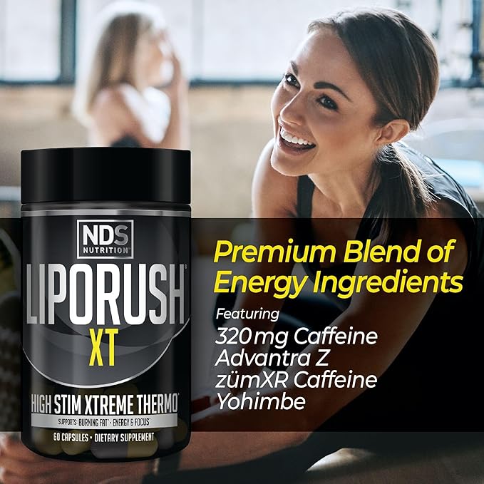 Censor NDS Nutrition LipoRUSH XT Fat Loss and Body Toner Bundle - CLA Omega 3-6-9 L-Carnitine &amp Teacrine for Maximum Energy Metabolism and Shredding Fat
