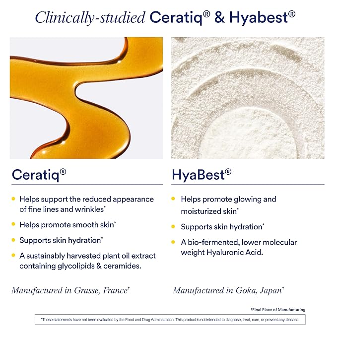 Ritual HyaCera Skin Supplement for Wrinkle Support with Hyabest® and Ceratiq® for Skin Hydration Support Hyaluronic Acid Glycolipids Ceramides Gluten Free Non GMO Vanilla Essence 30 Day Supply
