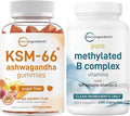Micro Ingredients Pure Methylated B Complex Capsules &amp KSM-66 Ashwagandha Gummies 300mg | 2 Pack Bundle | B Vitamins + B12 Thiamin Folate Inositol &amp Choline | Sugar Free Mango Passion Frui