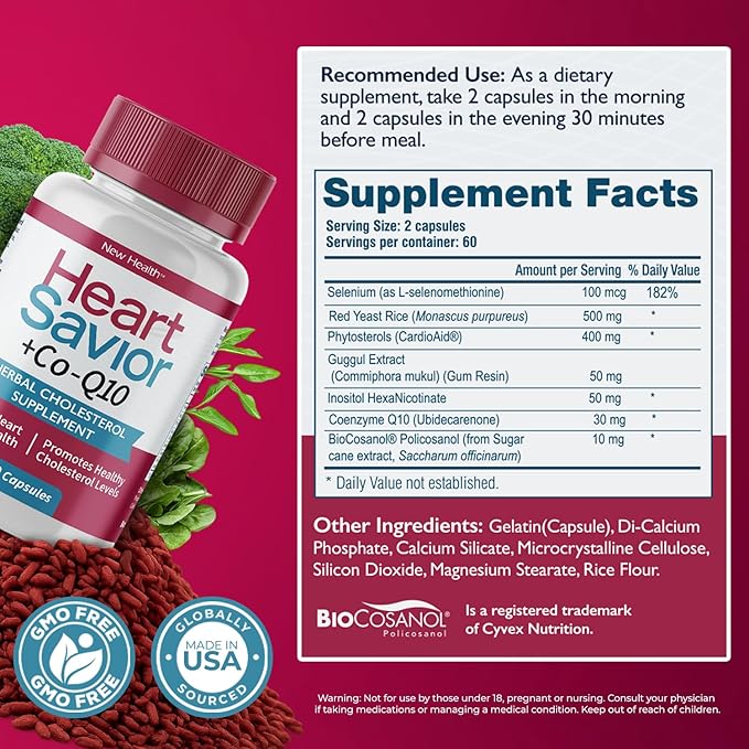 Natural Supplement with CoQ10 Red Yeast Rice Niacin Policosanol and Guggul. The Natural Way. by New Health Plus 60 MG Co-Q10 (120 caps)