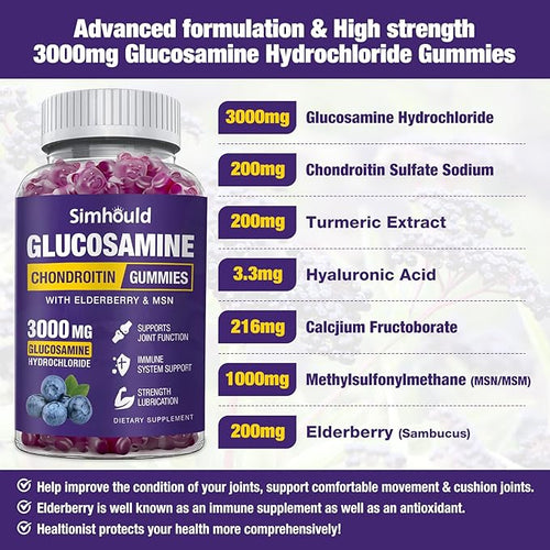 3 Packs Glucosamine Chondroitin Gummies - 3000MG Extra Strength Joint Support Supplement with MSM &amp Elderberry Flexibility Antioxidant Immune Support Gummy for Adults Men &amp Women