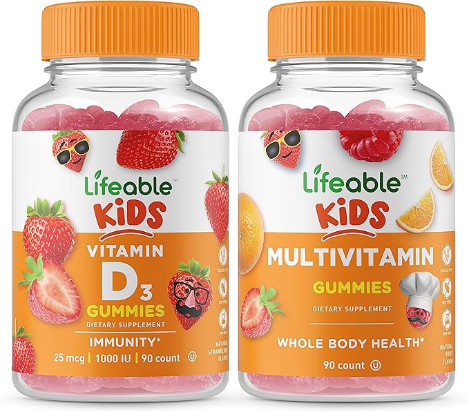Lifeable Vitamin D Kids + Multivitamin Kids Gummies Bundle - Great Tasting Vitamin Supplement Gluten Free GMO Free Chewable Gummy