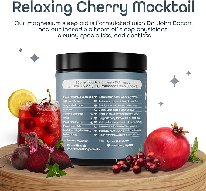 SleepHabits Restore | 30 Nights Magnesium Glycinate Powder Natural Sleep Aid with L-Theanine Tart Cherry Beet Root | Calm Melatonin-Free Deep Sleep Supplement Drink for Recovery &amp Clear Morning