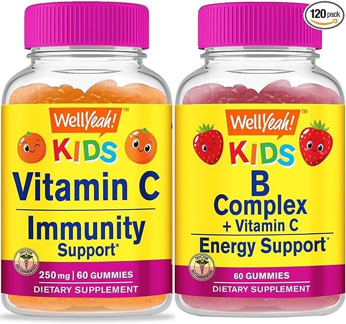 WellYeah Vitamin C Kids + B Complex Kids Gummies Bundle - Great Tasting Vitamin Supplement Gluten Free GMO Free Chewable Gummy