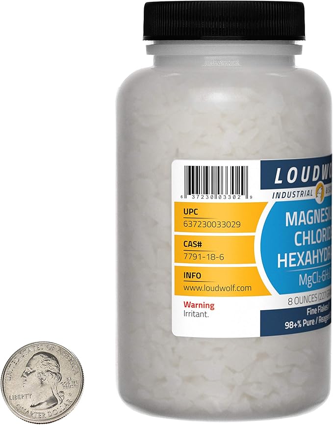 Magnesium Chloride Hexahydrate / 1 Pound / 2 Bottles / 98+% Pure Reagent Grade/Fine Flakes