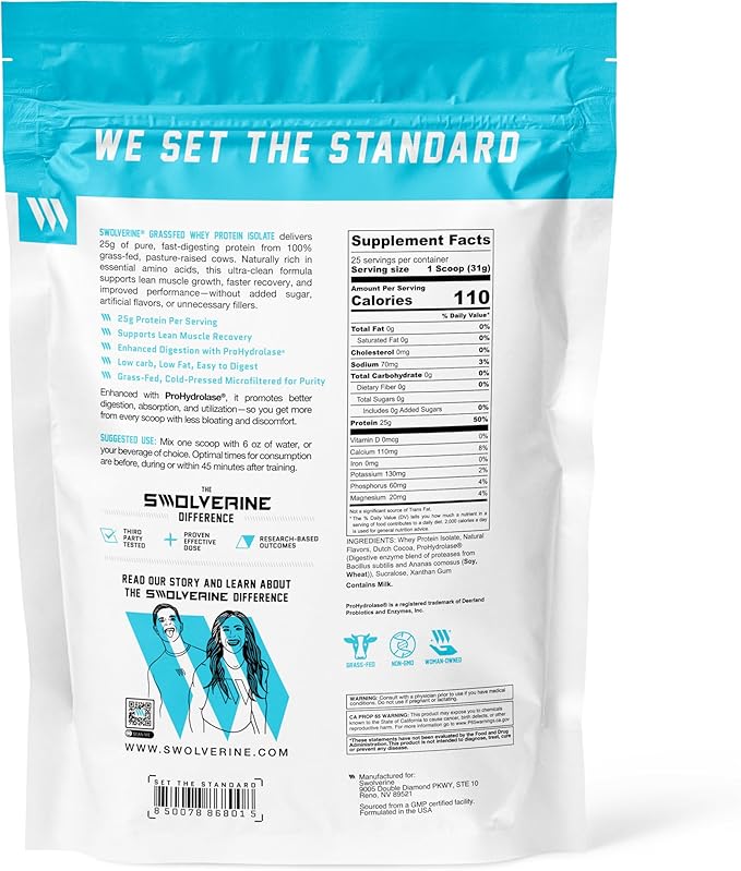 Swolverine Whey Protein Isolate Powder – 25g Protein Fast-Digesting WPI with ProHydrolase 0g Fat Low Carb Supports Rapid Muscle Recovery &amp Lean Mass 25 Servings Chocolate Milkshake