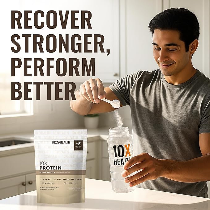 10X Health Vegan Protein Powder - 20g per Serving Plant Based Protein Powder for Muscle Support Strength &amp Nutrition - Dairy-Free &amp Gluten-Free - Honey Vanilla 2.3 lbs 30 Servings