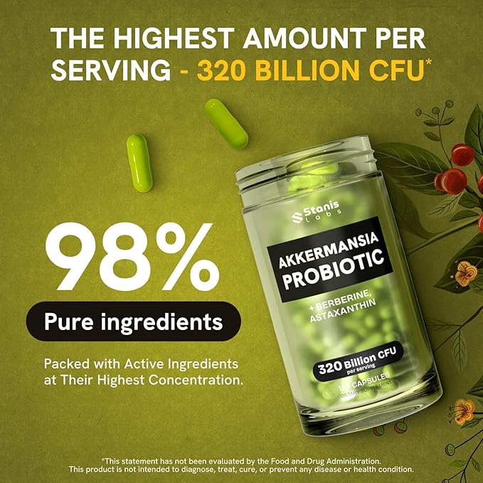Akkermansia Muciniphila Probiotics | Probiotic and Prebiotic with Akkermansia Probiotics for gut health* | Inulin Prebiotic Fiber Capsules Astaxanthin &amp Berberine &amp Chromium | 240 capsules 2 p
