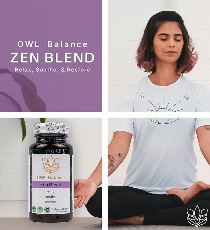Zen Blend - Stress and Anxiety Supplement with Ashwagandha L-Theanine Holy Basil Skullcap Passionflower &amp Lemon Balm | Supports Mood Focus &amp Stress Relief | Vegan &amp Non-GMO | 60 Capsu