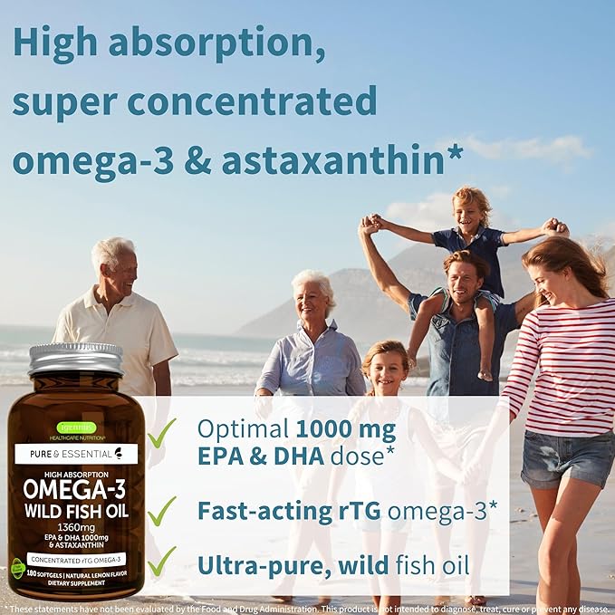 High Absorption Omega-3 Wild Fish Oil 1360mg + High Absorption Curcumin C3 Complex Bundle 1000mg EPA &amp DHA with Astaxanthin + + 300% Greater Absorption Curcuminoids with Rapid Uptake by Igennus