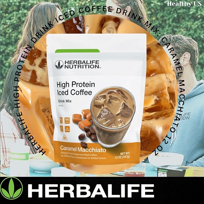 HERBALIFE NUTRITION High Protein Iced Coffee Drink Mix: (Caramel Macchiato 12 oz 347g) Energy and Protein Made From Real Coffee Low fat c