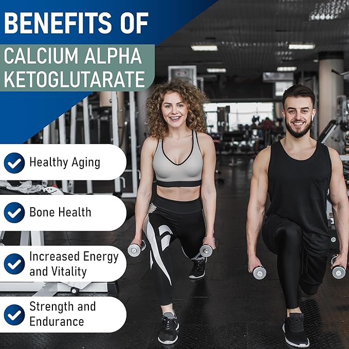 LongJuvity Calcium Alpha-Ketoglutarate Time Release AKG Supplement (1000mg Per Serving) - Gut Heath Bone Health Anti Aging &amp Longevity - Independently Lab Tested (60 Enteric Coated Capsules)